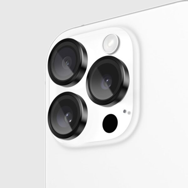 Pelican Camera Lens Protector w/Aluminum Rings for iPhone 16 Pro Max/iPhone 16 Pro - 9H Tempered Glass - Durable Anti-Scratch, Anti-Shatter, HD View w/Night Shoot, Case Friendly, Easy Install - Black - Image 3