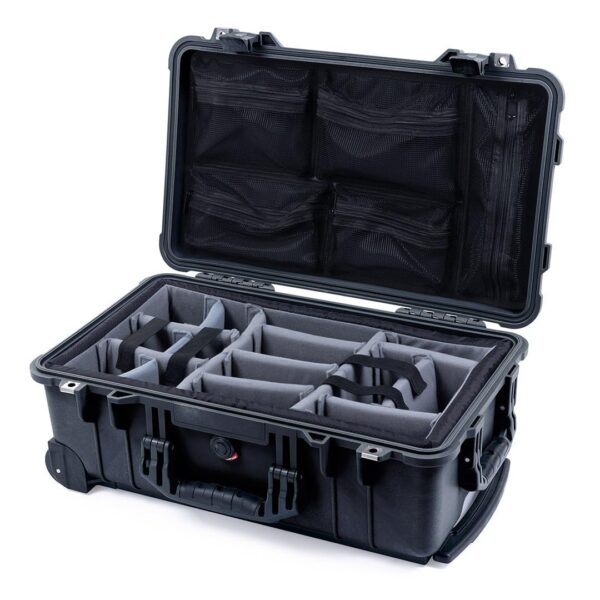 Pelican Protector 1510 Carry-on Case by ColorCase - Black - Medium Size Waterproof Case with Gray Padded Microfiber Dividers & Mesh Lid Organizer - Black Handles & Latches