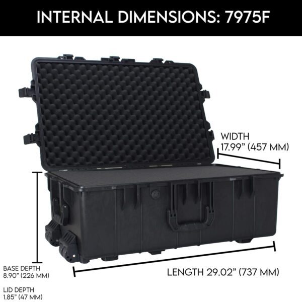 DCB Cases - Element 7975F | 32 x 21 x 12 Ext Dim | IP67 Waterproof | Pluck Foam Insert | Telescoping Handle | Rubberized Grips | Resin-Reinforced Injection Molded Plastic | 7 Latch Lid Close | Wheels - Image 3