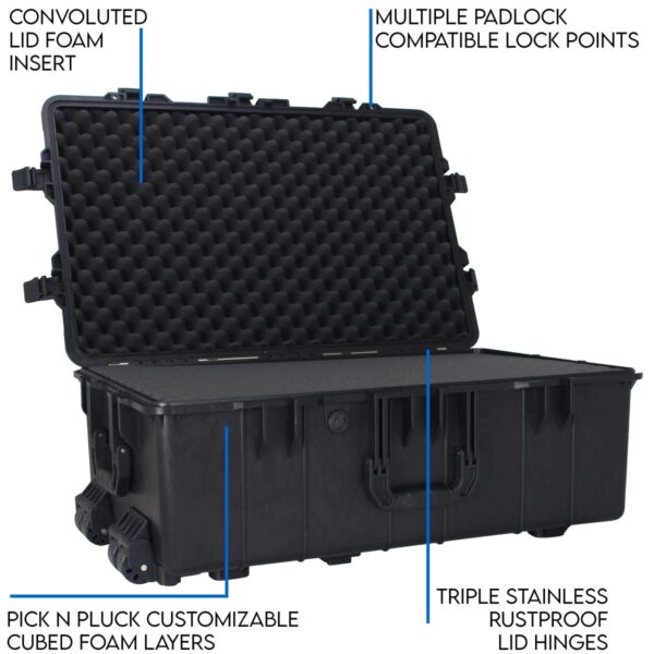 DCB Cases - Element 7975F | 32 x 21 x 12 Ext Dim | IP67 Waterproof | Pluck Foam Insert | Telescoping Handle | Rubberized Grips | Resin-Reinforced Injection Molded Plastic | 7 Latch Lid Close | Wheels - Image 7