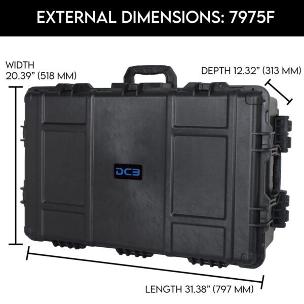 DCB Cases - Element 7975F | 32 x 21 x 12 Ext Dim | IP67 Waterproof | Pluck Foam Insert | Telescoping Handle | Rubberized Grips | Resin-Reinforced Injection Molded Plastic | 7 Latch Lid Close | Wheels - Image 2