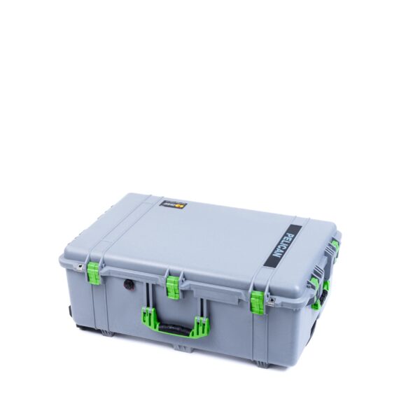 Pelican 1650 Case by ColorCase - Silver - Large Size Rolling Waterproof Case (Case Only) - Lime Green Handles & Latches - Image 2