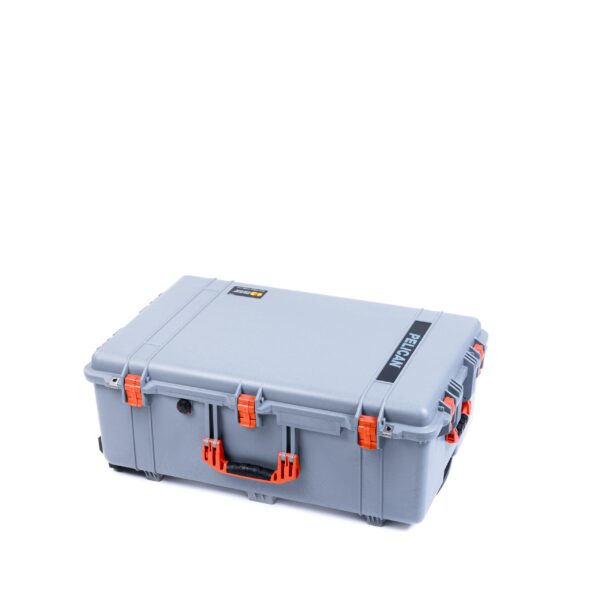 Pelican 1650 Case by ColorCase - Silver - Large Size Rolling Waterproof Case (Case Only) - Orange Handles & Latches - Image 2