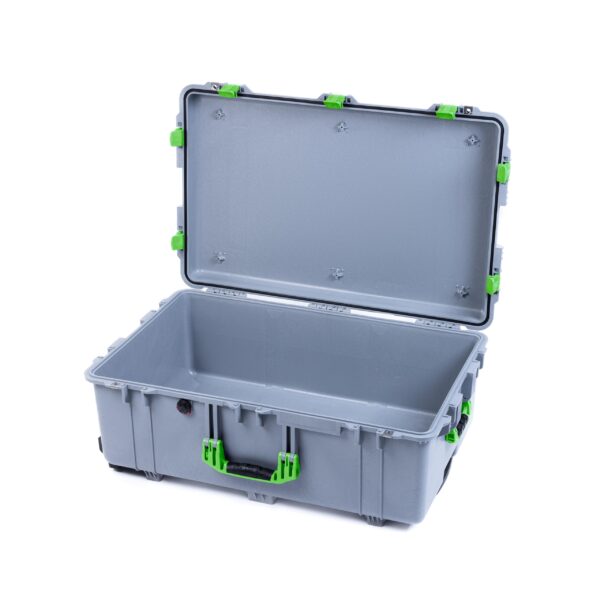Pelican 1650 Case by ColorCase - Silver - Large Size Rolling Waterproof Case (Case Only) - Lime Green Handles & Latches - Image 3