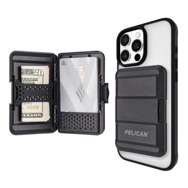 Pelican MagSafe Wallet for iPhone - Heavy Duty MIL-STD Snap-On Phone Magnetic Wallet and Phone Card Holder - Detachable and Slim Hard Case for iPhone 16 Pro Max /15 Pro Max/14/13/12 Series - Black