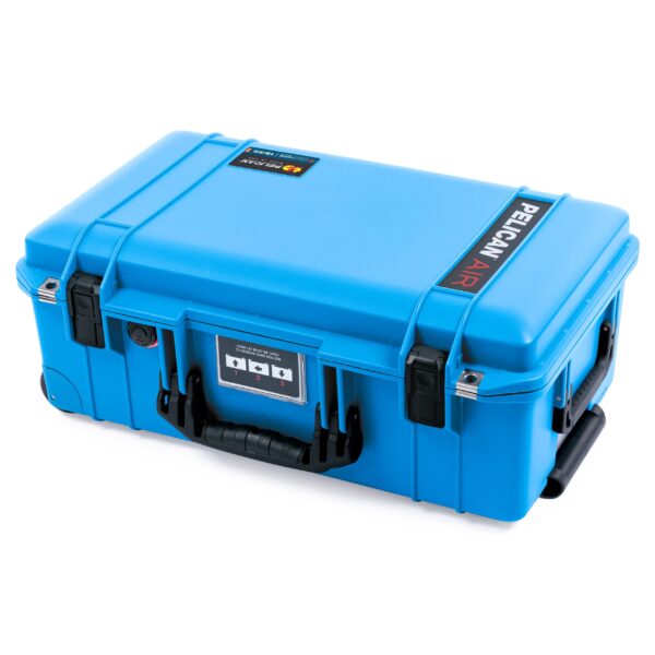 The ColorCase Pelican Air 1535 in Electric Blue is a medium-sized, waterproof carry-on case with black handles and latches; its rectangular shape and small front label panel make it perfect for safely transporting equipment.