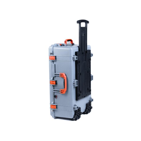 Pelican 1650 Case by ColorCase - Silver - Large Size Rolling Waterproof Case (Case Only) - Orange Handles & Latches