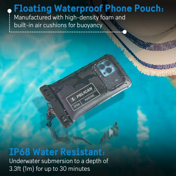 Pelican Marine - IP68 Waterproof Phone Pouch (Regular Size) Floating Waterproof Phone Case - Beach Cruise Ship Travel Essentials - Works with All Phones - Detachable Lanyard - Black - Image 8
