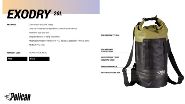 Pelican ExoDry 20L Medium Drybag - Waterproof - Shoulder Straps - Thick & Lightweight - Roll Top Dry Compression - Keeps Gear Dry for Kayaking, Rafting, Hiking and Fishing - Black - Image 2