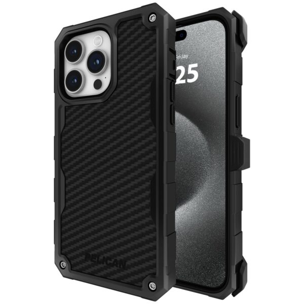 Pelican Shield 6.7" Apple iPhone 15 Pro Max Case | Compatible with MagSafe | 21FT MIL-STD Drop Protection | Magnetic Charging Phone Cases for iPhone 15 Pro Max with Belt Clip Holster Kickstand | Black
