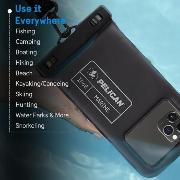 Pelican Marine - IP68 Waterproof Phone Pouch (Regular Size) Floating Waterproof Phone Case - Beach Cruise Ship Travel Essentials - Works with All Phones - Detachable Lanyard - Black - Image 3