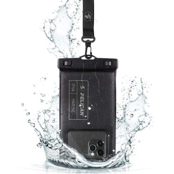 Pelican Marine - IP68 Waterproof Phone Pouch (Regular Size) Floating Waterproof Phone Case - Beach Cruise Ship Travel Essentials - Works with All Phones - Detachable Lanyard - Black