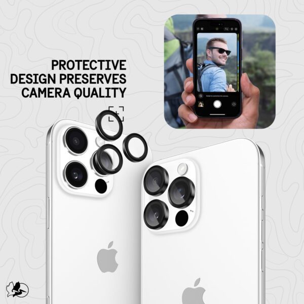 Pelican Camera Lens Protector w/Aluminum Rings for iPhone 16 Pro Max/iPhone 16 Pro - 9H Tempered Glass - Durable Anti-Scratch, Anti-Shatter, HD View w/Night Shoot, Case Friendly, Easy Install - Black - Image 6