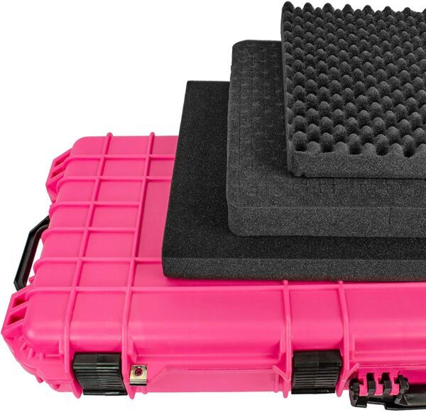 Eylar 38" Inch Protective Roller Rifle Hard Case with Foam, Waterproof & Crushproof, Two Rifles Or Multiple Guns, Pressure Valve with Lockable Fittings Pink - Image 2