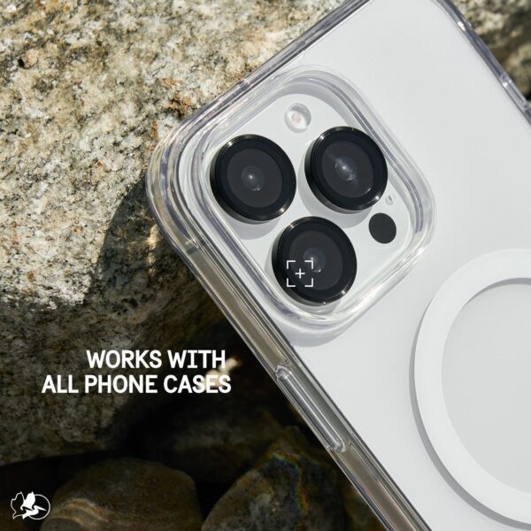 Pelican Camera Lens Protector w/Aluminum Rings for iPhone 16 Pro Max/iPhone 16 Pro - 9H Tempered Glass - Durable Anti-Scratch, Anti-Shatter, HD View w/Night Shoot, Case Friendly, Easy Install - Black - Image 4