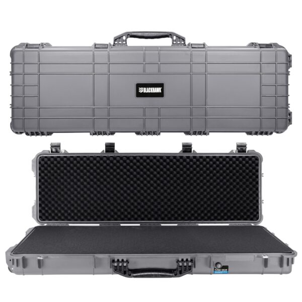 Eylar 44" Blackhawk Series Protective Roller Rifle Hard Case With Foam, Waterproof & Crushproof, Two Rifles Or Multiple Guns, Pressure Valve With Lockable Fittings (Gray, 44")