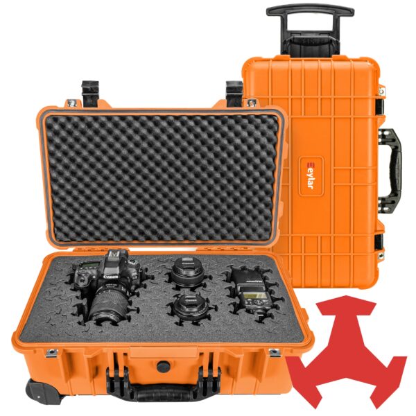 Eylar 22" Carry-On Roller Hard Case With Ragar Reconfigurable & Reusable XP Crosslink Foam, Waterproof, Shockproof For Equipment, Drones And Cameras, TSA Standard (2 Ragar Layers) (Orange)