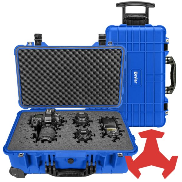 Eylar 22" Carry-On Roller Hard Case With Ragar Reconfigurable & Reusable XP Crosslink Foam, Waterproof, Shockproof For Equipment, Drones And Cameras, TSA Standard (2 Ragar Layers) (Blue)
