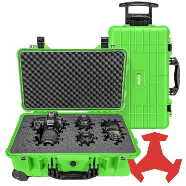 Eylar 22" Carry-On Roller Hard Case With Ragar Reconfigurable & Reusable XP Crosslink Foam, Waterproof, Shockproof For Equipment, Drones And Cameras, TSA Standard (2 Ragar Layers) (Neon Green)