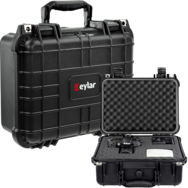 Eylar 13" Protective Hard Camera Case, IP67 Waterproof & Shockproof for Gear, Audio & Video Equipment, Drones, and Tools with Customizable Foam, TSA Approved, 13.37 Inch x 11.62 Inch x 6 Inch (Black)