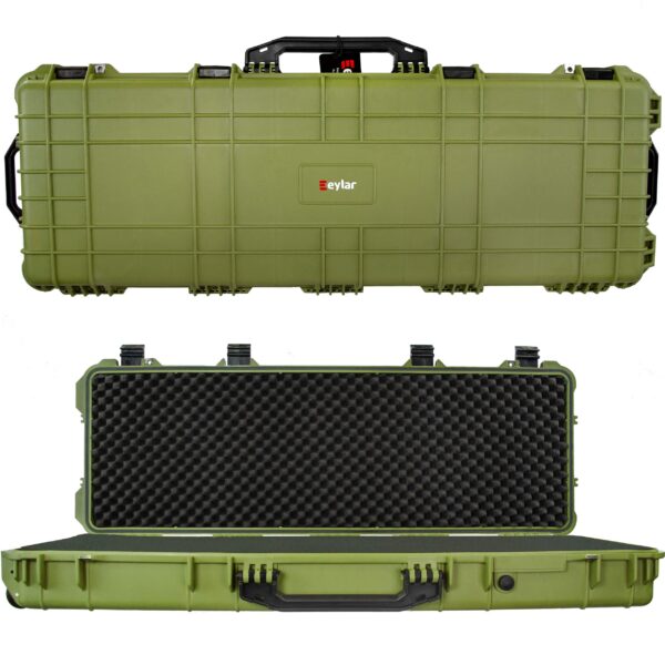 Eylar 38" Inch Protective Roller Rifle Hard Case with Foam, Waterproof & Crushproof, Two Rifles Or Multiple Guns, Pressure Valve with Lockable Fittings OD Green