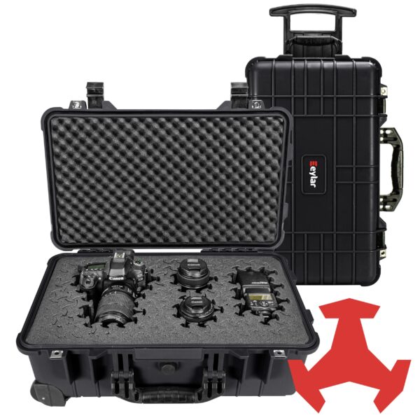 Eylar 22" Carry-On Roller Hard Case With Ragar Reconfigurable & Reusable XP Crosslink Foam, Waterproof, Shockproof For Equipment, Drones And Cameras, TSA Standard (2 Ragar Layers) (Black)