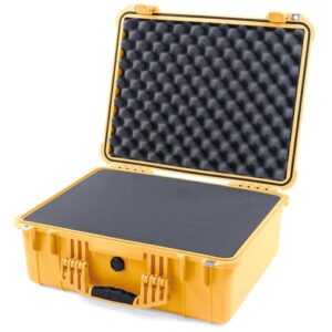 ColorCase Pelican 1550 Case Yellow - Medium Size Waterproof Case with Pick Pluck Foam Set Convoluted Lid Foam - Yellow Handles Latches