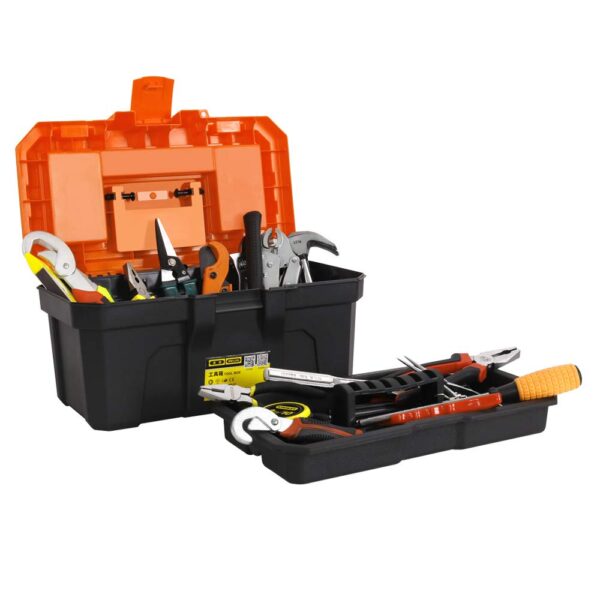MEIJIA Portable Tool Storage Box, Organizers With Foldable Latches And Removable Tray(Black And Orange) (16"x9"x8") - Image 3