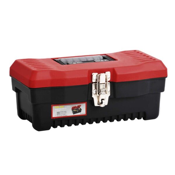 MEIJIA Portable Tool Storage Box, Organizers With Mental Latches And Detachable Tray,Elegant Black And Red (13")