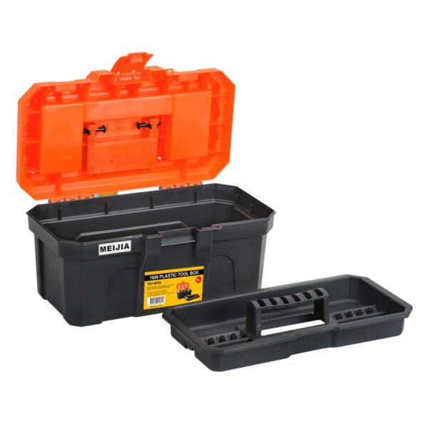 MEIJIA Portable Tool Storage Box, Organizers With Foldable Latches And Removable Tray(Black And Orange) (16"x9"x8") - Image 6