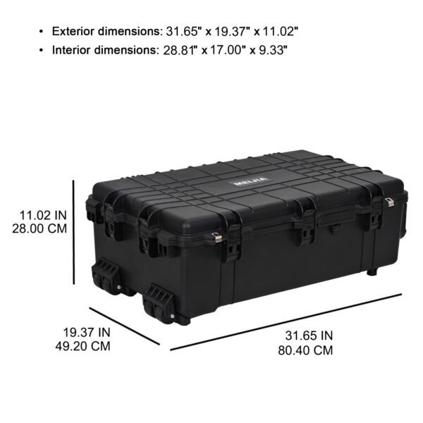 MEIJIA Portable Rolling Waterproof Protective Hard Case,Compact Camera Case With Wheels And Retractable Pull Handle,Customizable Fit Foam Inserted, Elegant Black,31.65inch x 19.37inch x 11.02inch - Image 7
