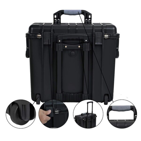MEIJIA Waterproof Portable Equipment Hard Case With Retractable Pull Handle And Rolling Wheels,Customized Fit Foam Inserted, Elegant Black, Fit For Drones,Rifle,Camera,Lens,19.88X12.01 X18.11 inches - Image 5