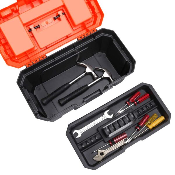 MEIJIA Portable Tool Storage Box, Organizers With Foldable Latches And Removable Tray(Black And Orange) (16"x9"x8") - Image 4