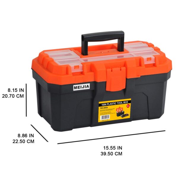 MEIJIA Portable Tool Storage Box, Organizers With Foldable Latches And Removable Tray(Black And Orange) (16"x9"x8") - Image 8