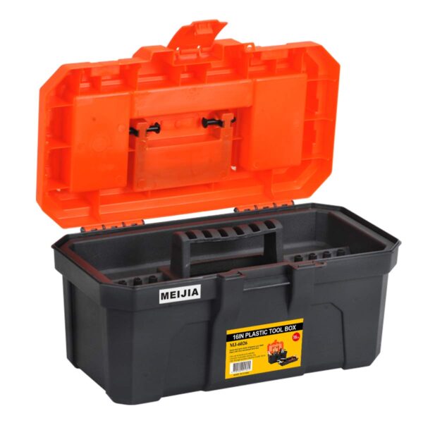 MEIJIA Portable Tool Storage Box, Organizers With Foldable Latches And Removable Tray(Black And Orange) (16"x9"x8") - Image 7