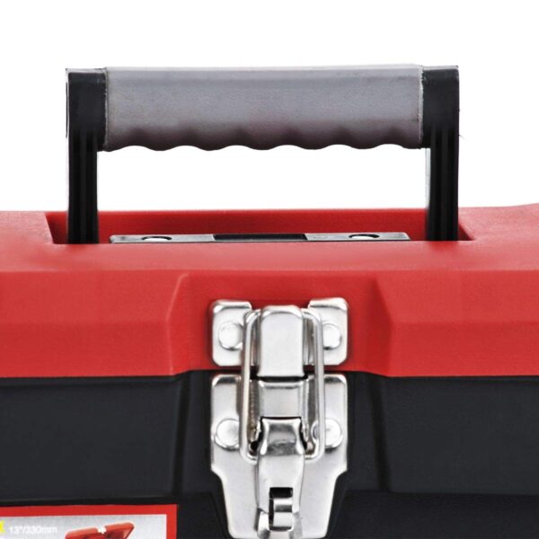 MEIJIA Portable Tool Storage Box, Organizers With Mental Latches And Detachable Tray,Elegant Black And Red (13") - Image 2