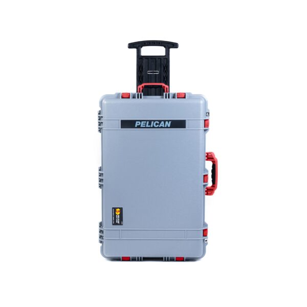 ColorCase Pelican 1650 Case Silver - Large Sized Rolling Waterproof Case with Pick & Pluck Foam & Convoluted Lid Foam - Red Handles & Latches - Image 3