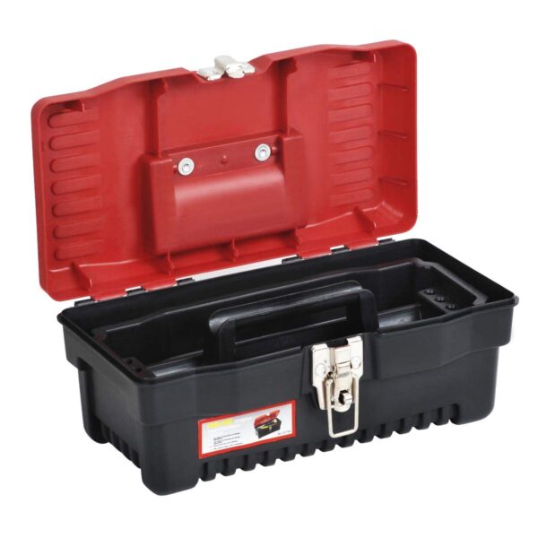 MEIJIA Portable Tool Storage Box, Organizers With Mental Latches And Detachable Tray,Elegant Black And Red (13") - Image 5