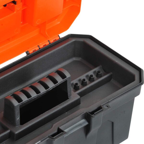 MEIJIA Portable Tool Storage Box, Organizers With Foldable Latches And Removable Tray(Black And Orange) (16"x9"x8") - Image 2