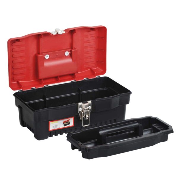 MEIJIA Portable Tool Storage Box, Organizers With Mental Latches And Detachable Tray,Elegant Black And Red (13") - Image 6