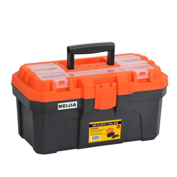 MEIJIA Portable Tool Storage Box, Organizers With Foldable Latches And Removable Tray(Black And Orange) (16"x9"x8")
