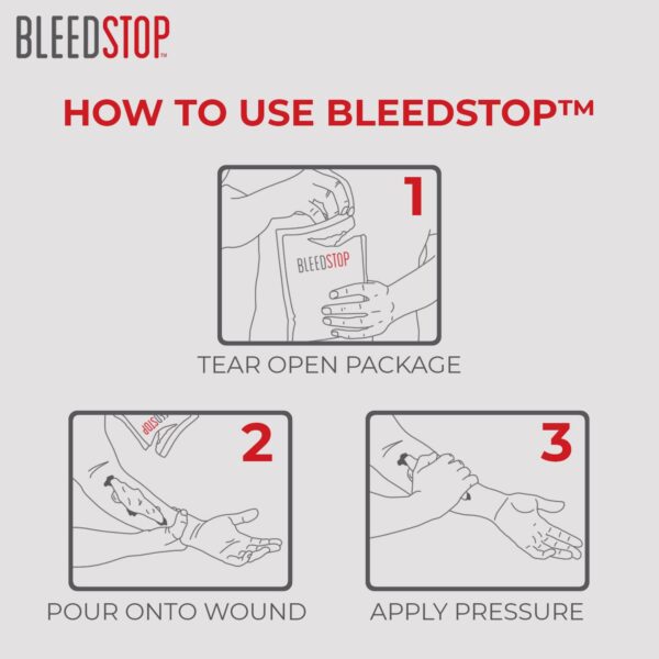 BleedStop™ First Aid Powder for Blood Clotting, Trauma Kit, Blood Thinner Patients, Camping Safety, and Survival Equipment for Moderate to Severe Bleeding Wounds or Nosebleeds - 4 (15g) Pouches - Image 6