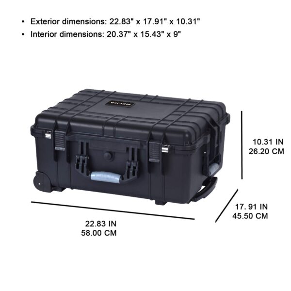 MEIJIA Portable Waterproof Protective Case, Hard Compact Camera Case with Retractable Pull Handle and Rolling Wheels,Customizable Fit Foam Inserted, Black, 22.06X17.93 X10.43 inches - Image 7