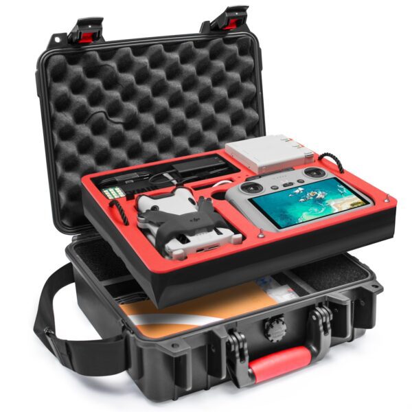 SYMIK P330-MMDL Dual Layer Mini 4 Pro Case, Waterproof Hard Carrying Case for DJI Mini 4 Pro/Mini 3/Mini 3 Pro Fly More Combo, Fits DJI RC 2/RC, RC-N2/N1, Charger Hub, Tablet Holder, Landing Pad, iPad