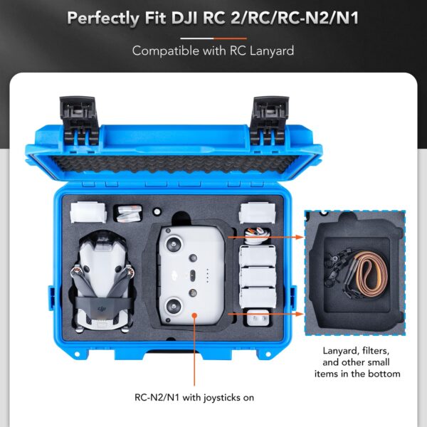 Lykus Titan MM410 Waterproof Hard Case (Blue) for DJI Mini 4 Pro/Mini 3/Pro and DJI RC 2/RC/RC-N2/N1, Support 7 batteries and RC lanyard [CASE ONLY] - Image 8