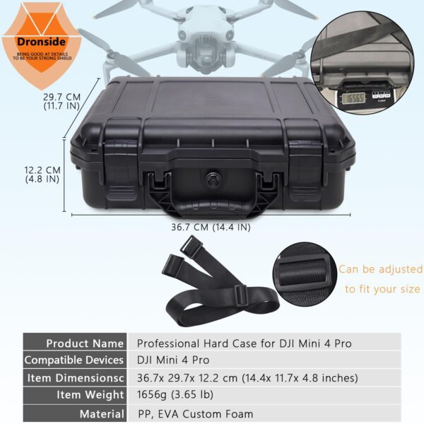 Hard Case for DJI Mini 4 Pro, DJI Mini 4 Pro Waterproof Carrying Case with Strap Fits For All Mini 4 Pro Fly More Combo Drone Accessories(Compatible with RC2/RC/N1/N2 Controller) - Image 2