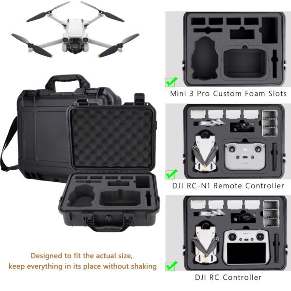 Hard Case for DJI Mini 3 Pro Drone - Waterproof Carrying Case for DJI Mini 3 Pro with Strap Fit for 8 Batteries, DJI RC Smart Controller, Charging Hub, ND Filter Case, Propellers - Image 5