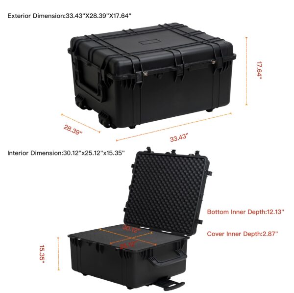 MEIJIA Portable Waterproof Protective Case,Hard Camera Case With Retractable Pull Handle And Rolling Wheels,Customizable Fit Foam Inserted,Elegant Black, 33.43"X28.39"X17.64" - Image 9