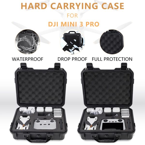 Hard Case for DJI Mini 3 Pro Drone - Waterproof Carrying Case for DJI Mini 3 Pro with Strap Fit for 8 Batteries, DJI RC Smart Controller, Charging Hub, ND Filter Case, Propellers - Image 7