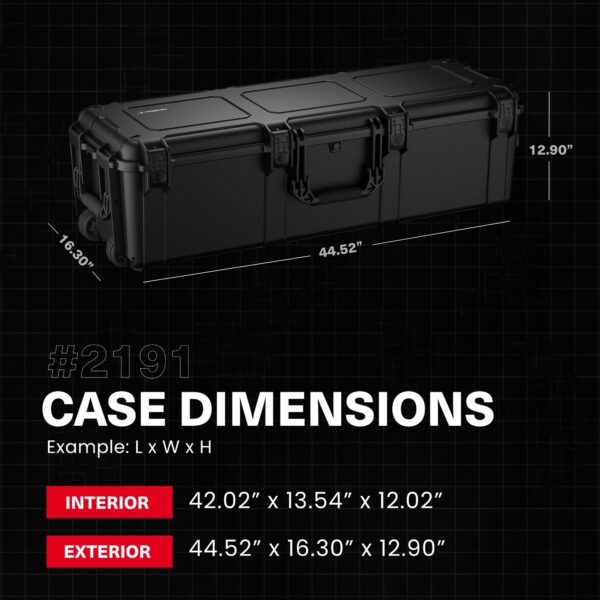 Condition 1 45" Long Hard Shell Carrying Case Model 2191 with Wheels, Waterproof, Protective, Storage for Music Equipment, Camera, Travel Case, Made in USA, 44.52"x16.30"x12.90" Black - Image 6